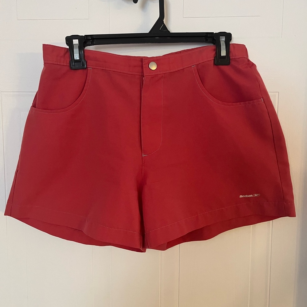 12- Reebok Red Athletic Shorts Sturdy Fabric Mid-Thigh Length